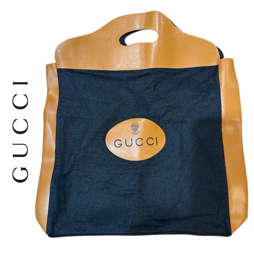 Gucci RARE VINTAGE 70’s Black Wool Blend‎ Shopper Tote - Picture 2 of 3